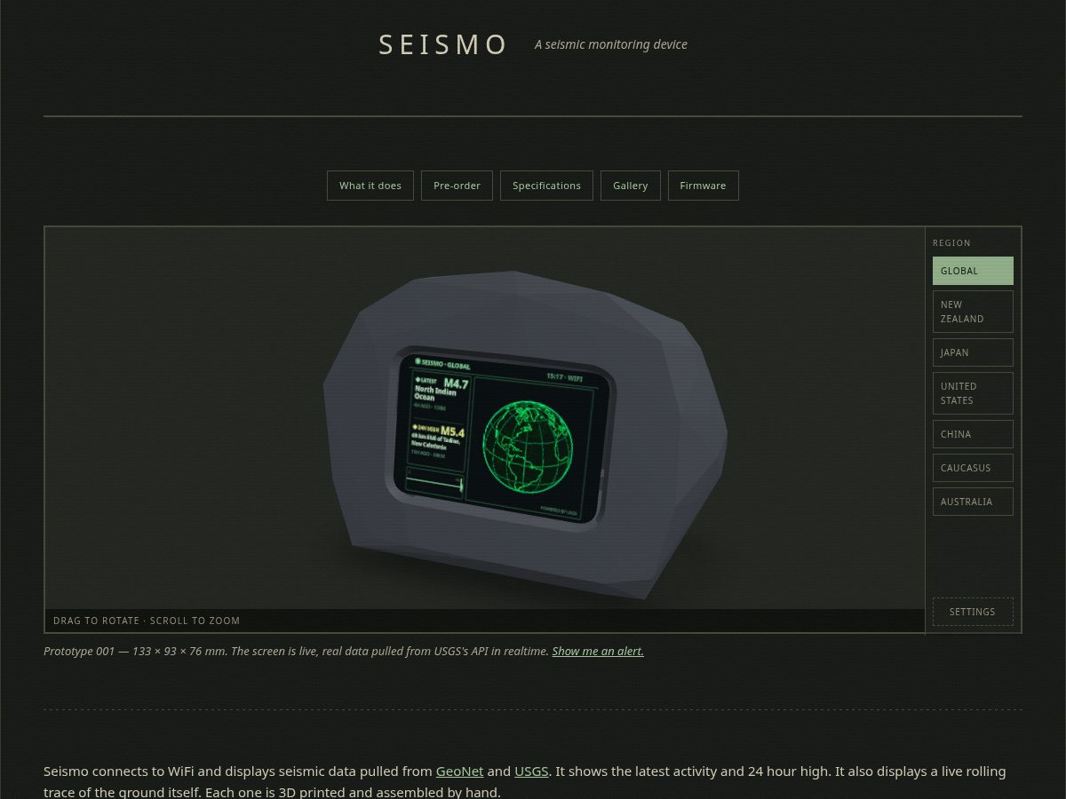 Landing-page snapshot of seismo.rocks