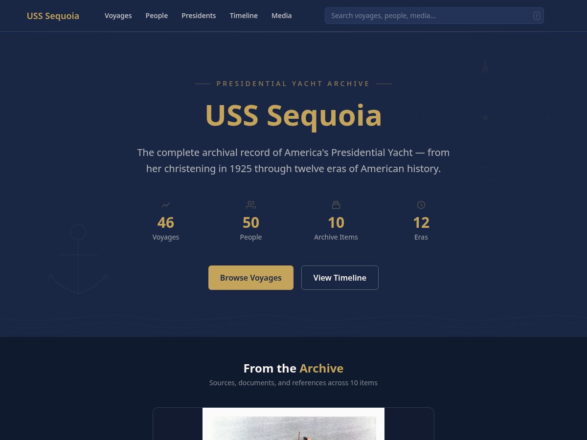 Landing-page snapshot of sequoia-archive.org