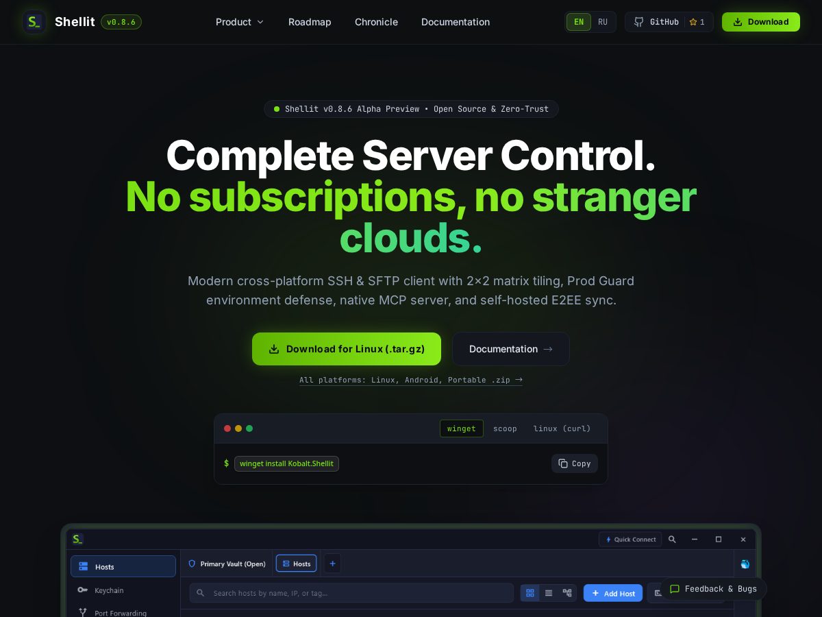 Landing-page snapshot of shellit.top
