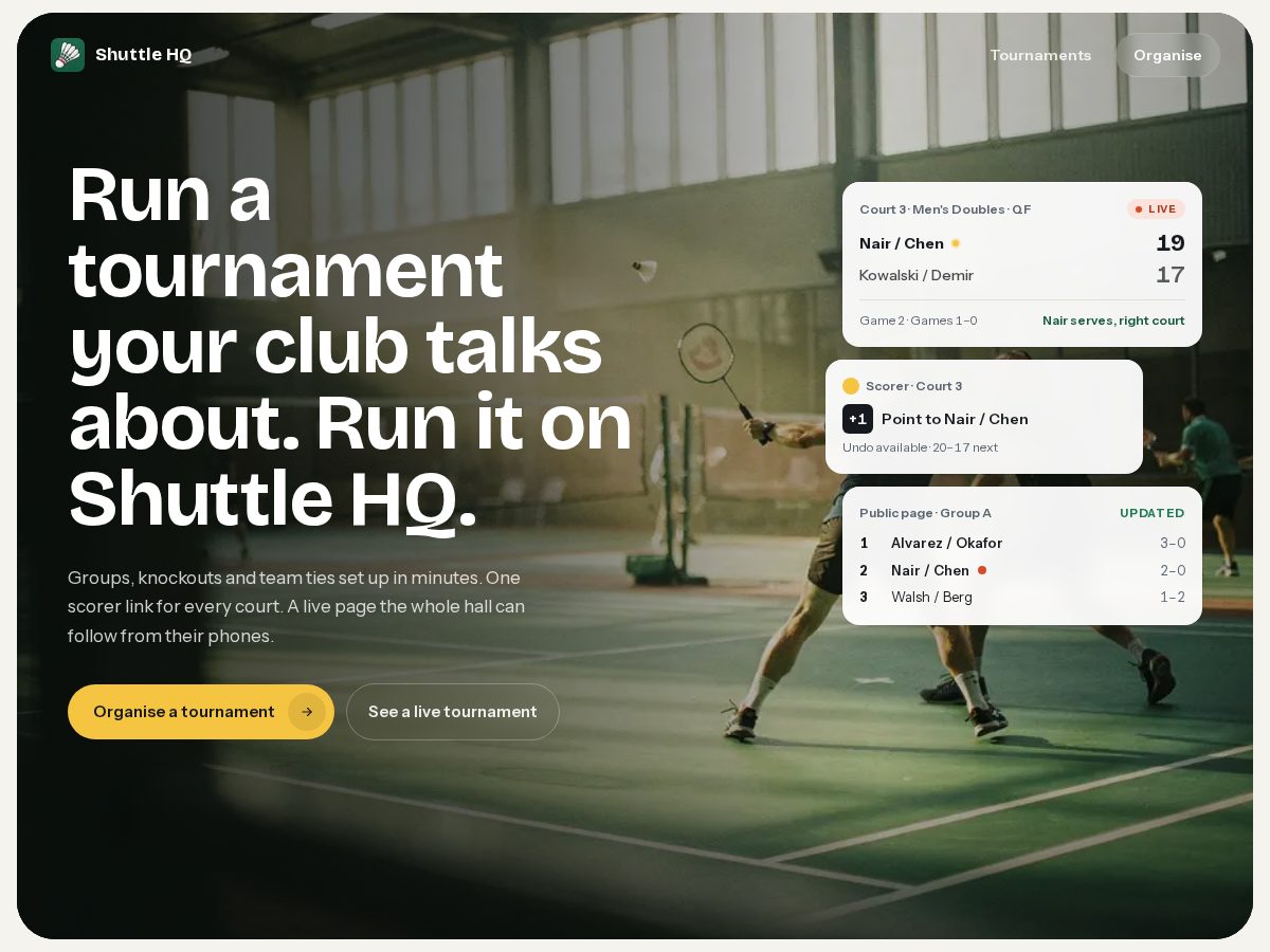 Landing-page snapshot of shuttlehq.app