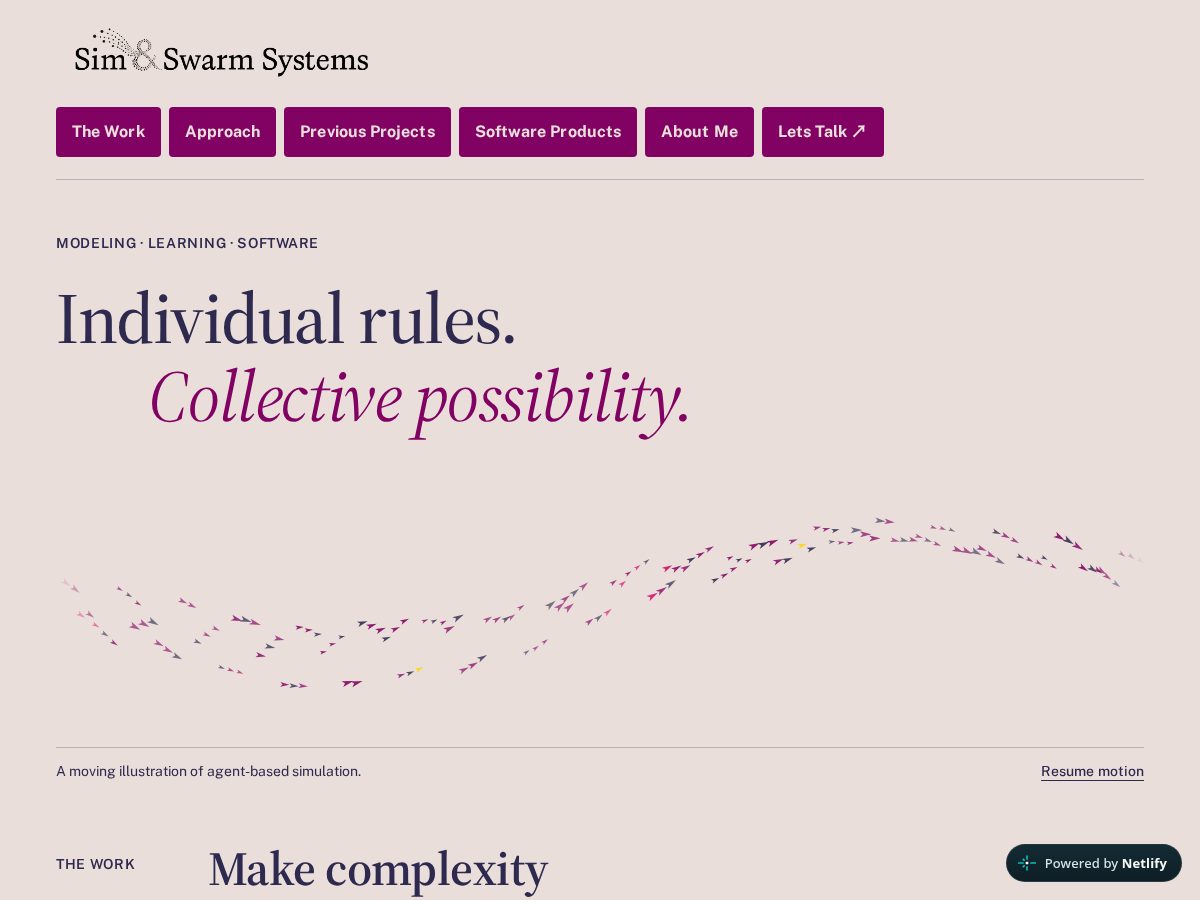 Landing-page snapshot of simswarmsystems.com