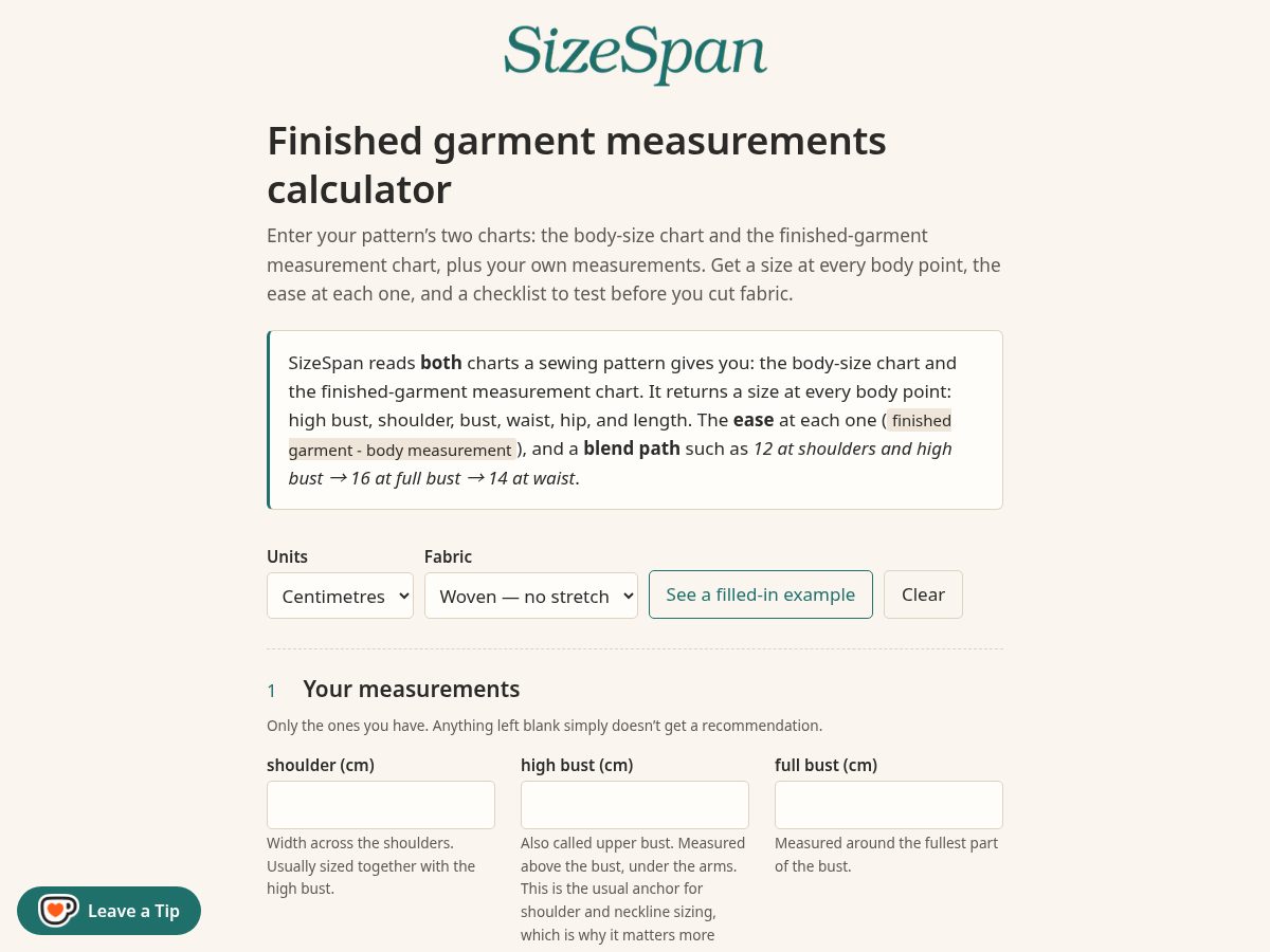 Landing-page snapshot of sizespan.com