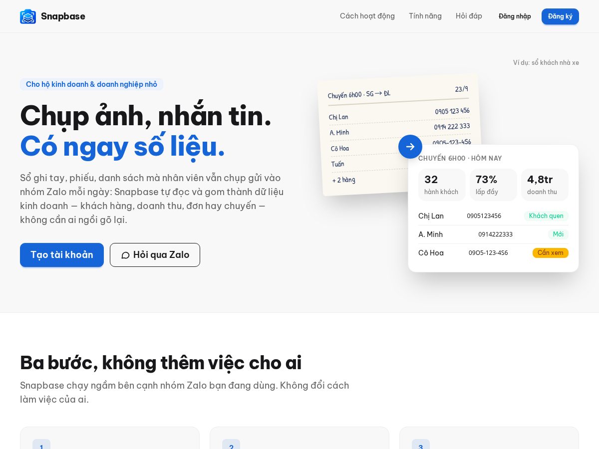 Landing-page snapshot of snapbase.app