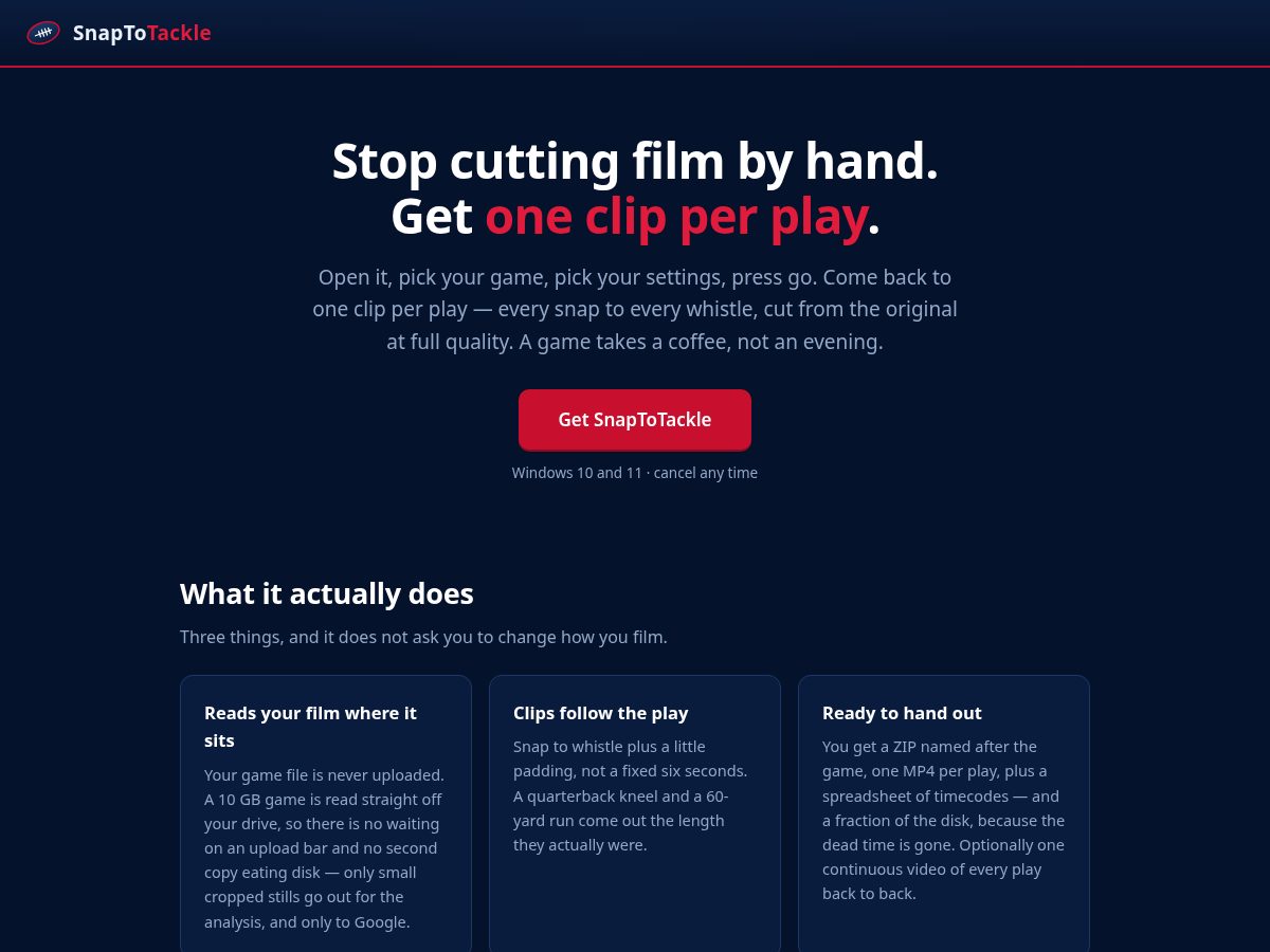 Landing-page snapshot of snaptotackle.com