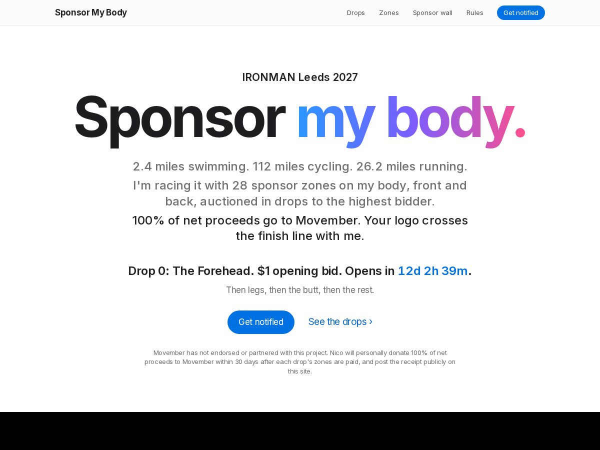 Landing-page snapshot of sponsornico.com