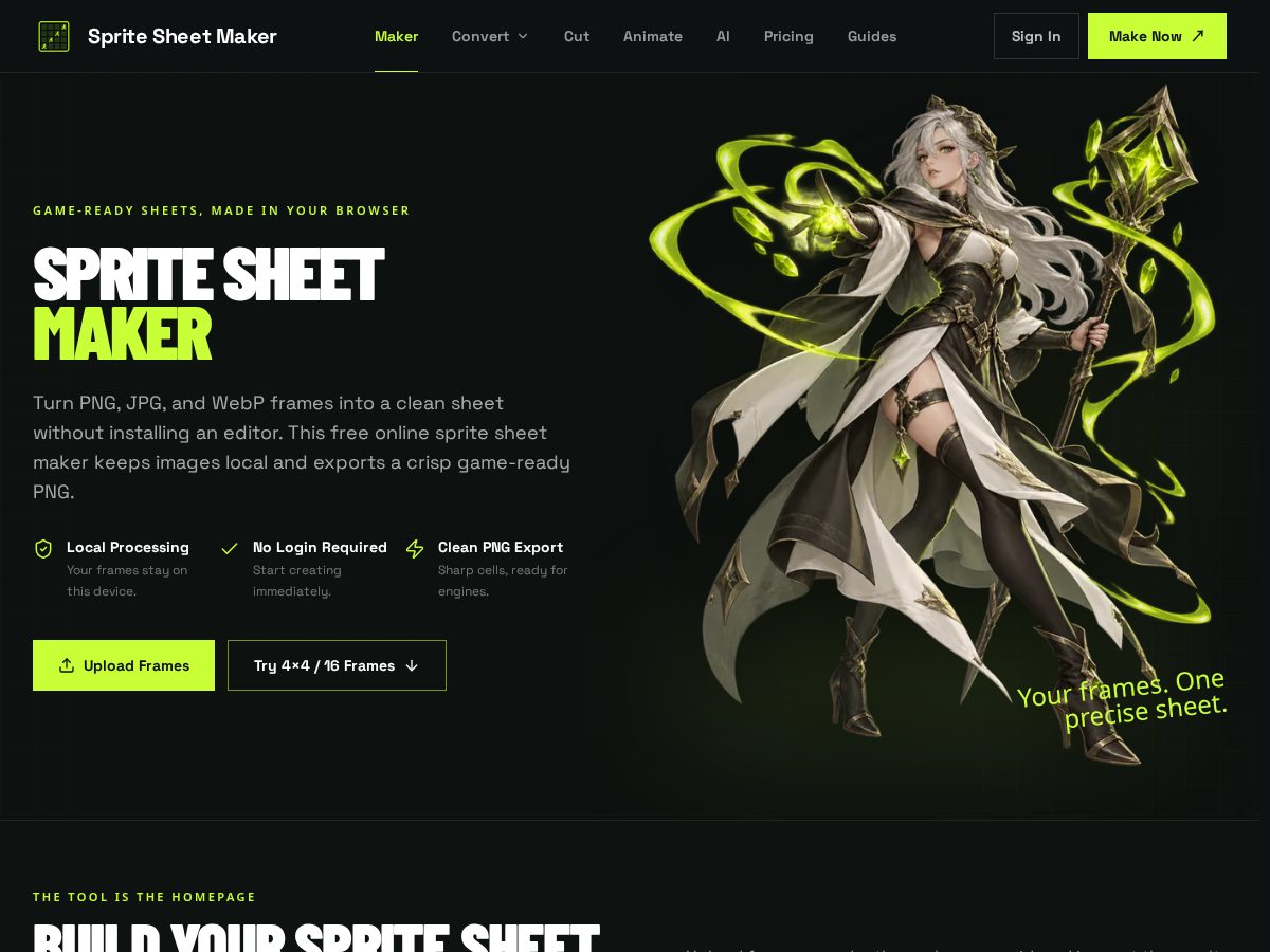 Landing-page snapshot of spritesheetmaker.net