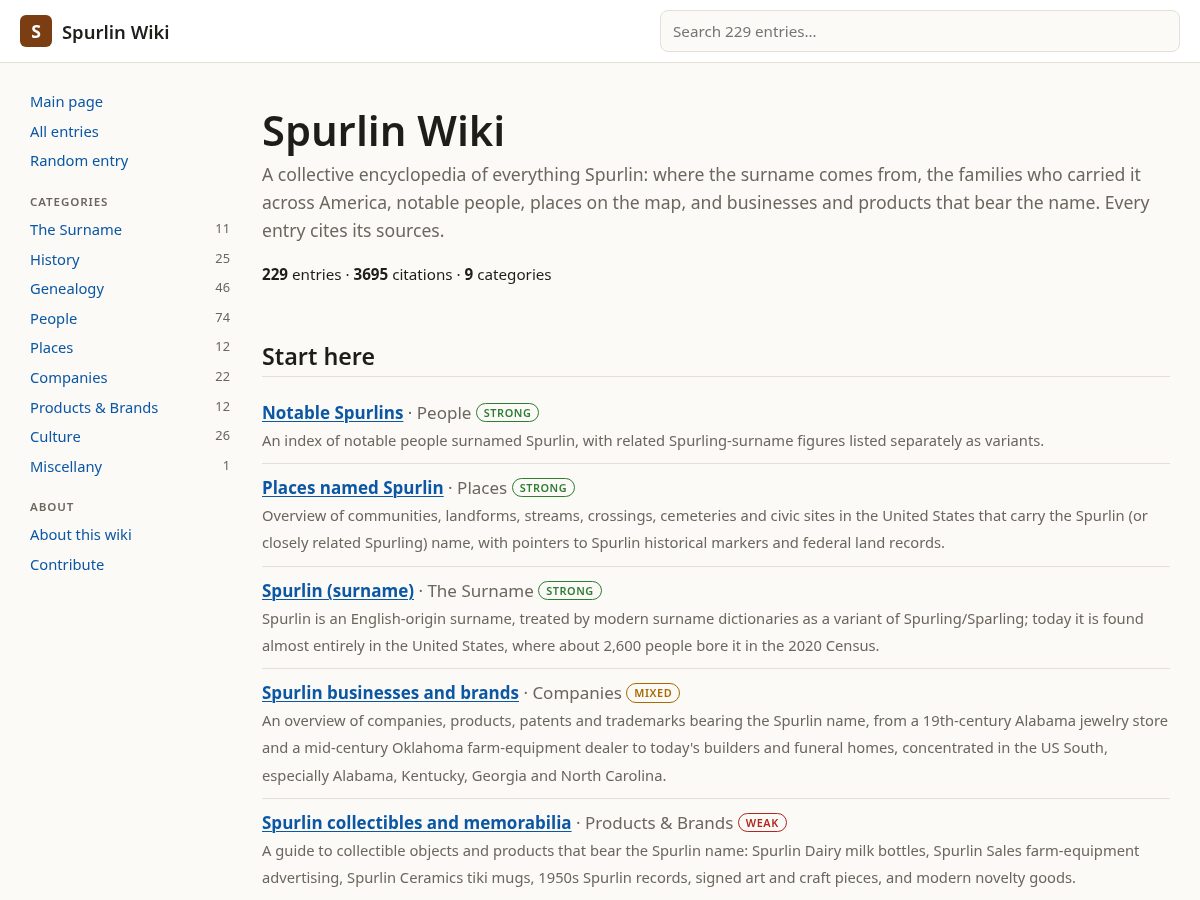 Landing-page snapshot of spurlin.wiki
