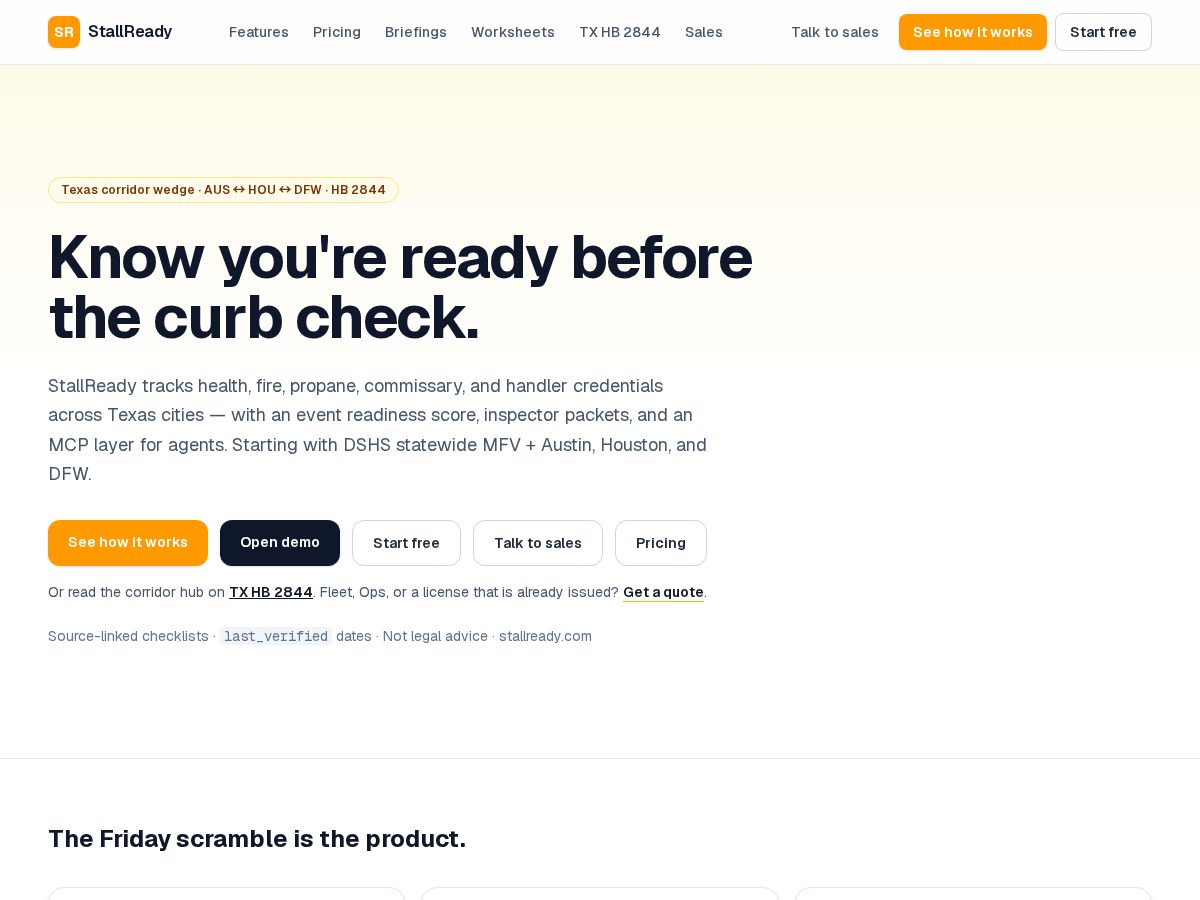 Landing-page snapshot of stallready.com