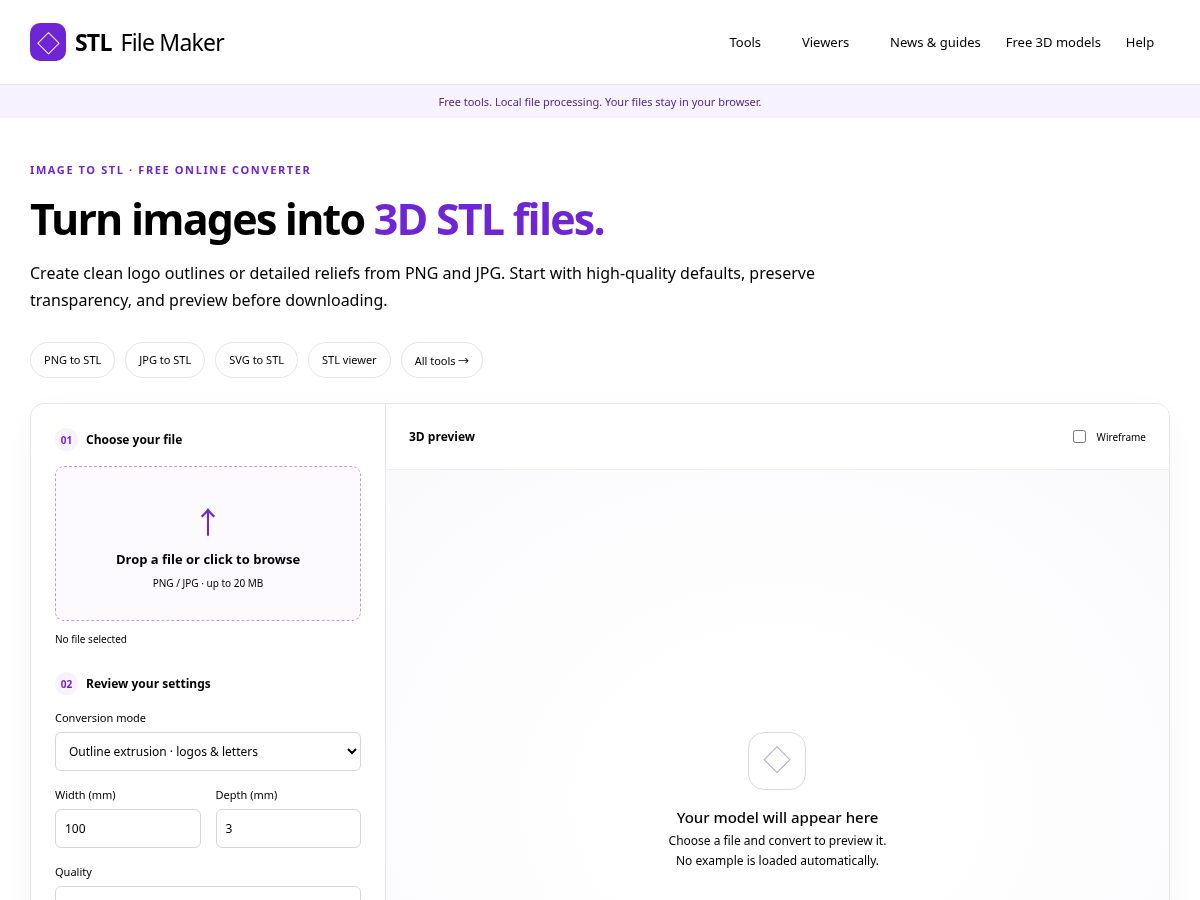 Landing-page snapshot of stlfilemaker.com