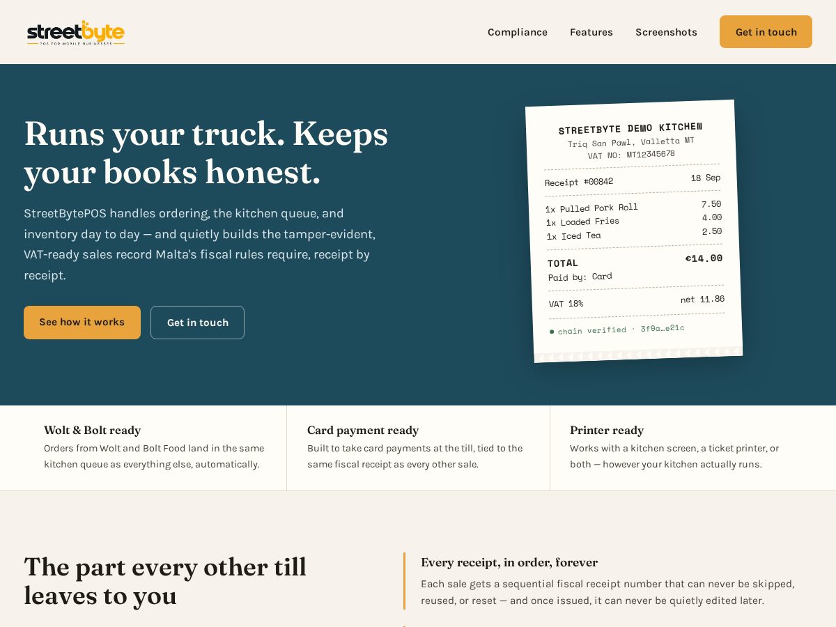 Landing-page snapshot of streetbytepos.com
