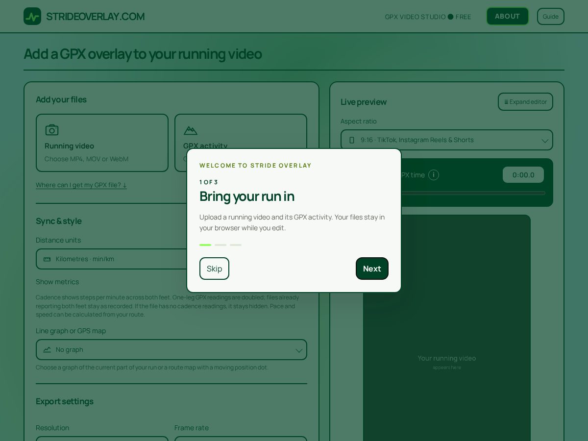 Landing-page snapshot of strideoverlay.com