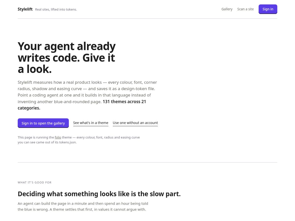 Landing-page snapshot of stylelift.dev