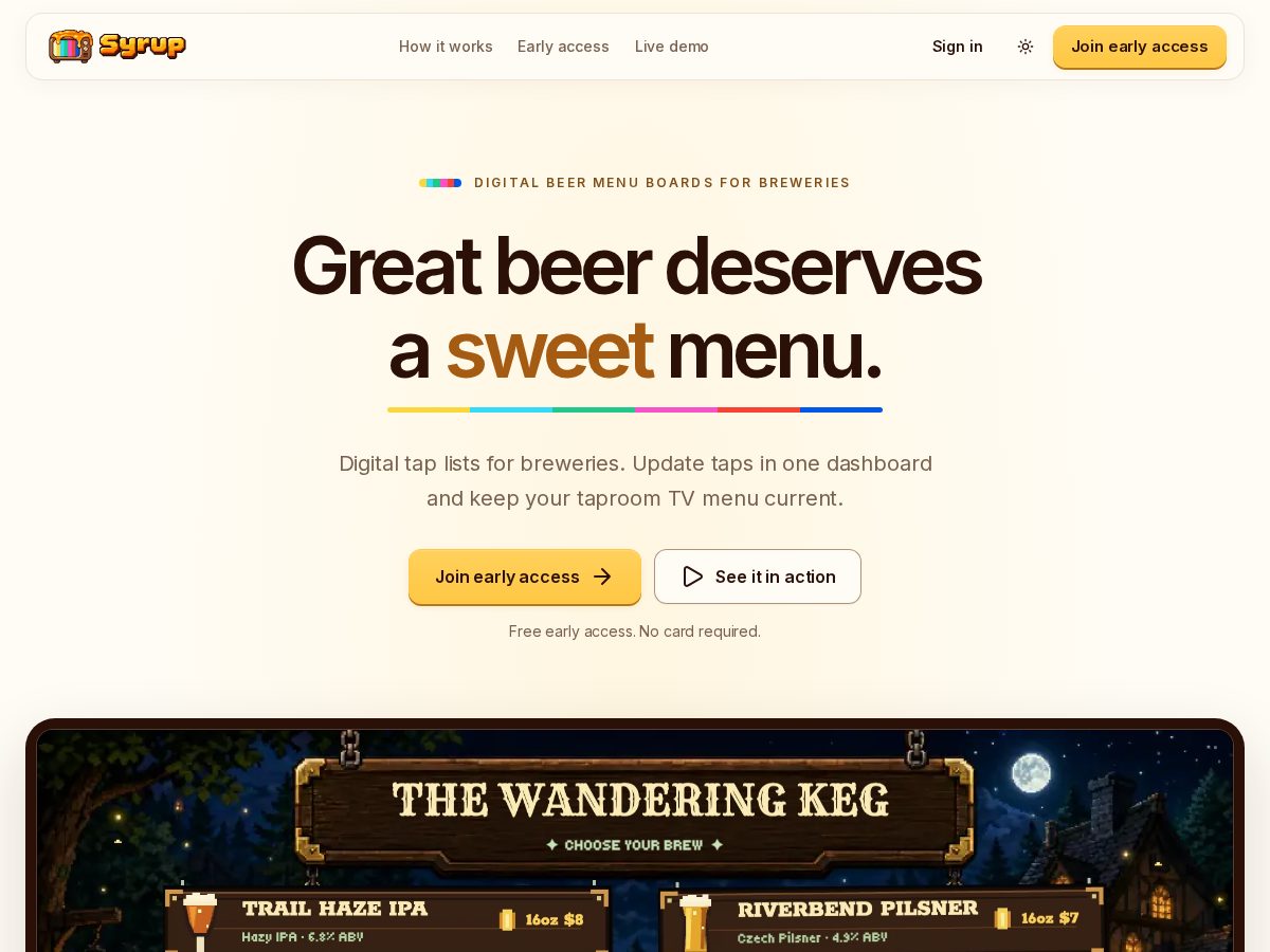 Landing-page snapshot of syrupboards.com