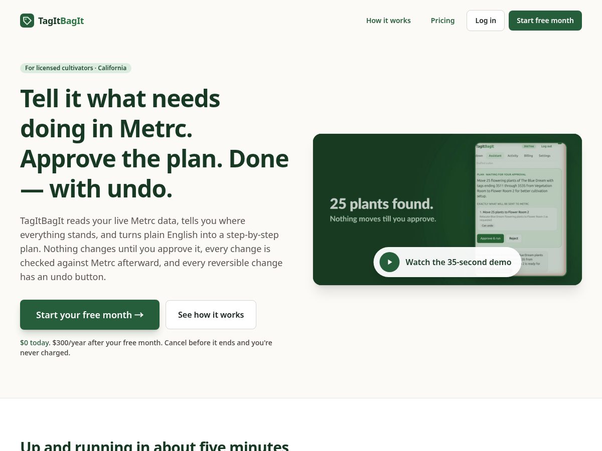 Landing-page snapshot of tagitbagit.com