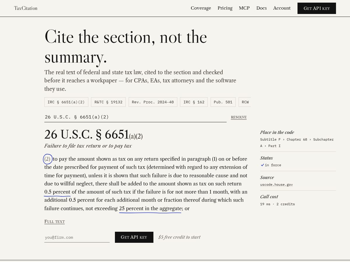 Landing-page snapshot of taxcitations.com