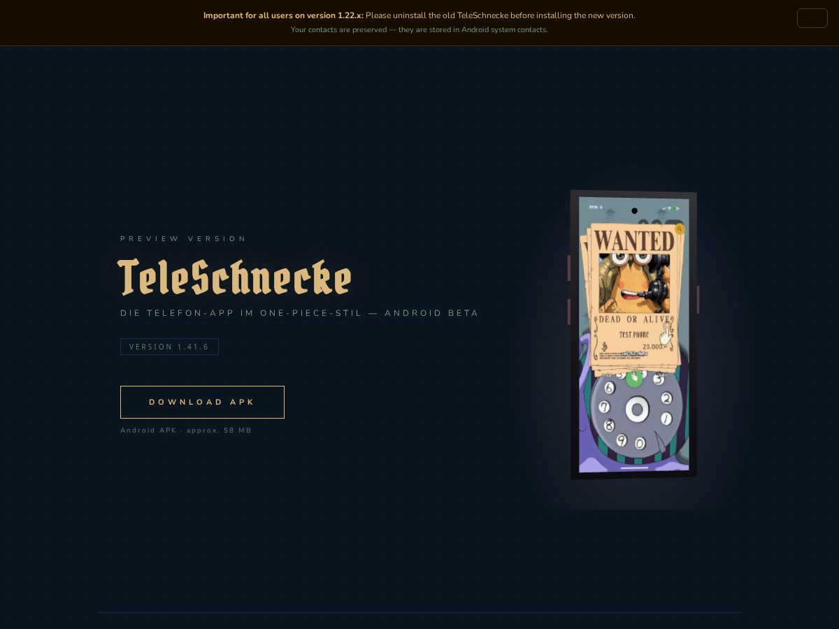 Landing-page snapshot of teleschnecke.com