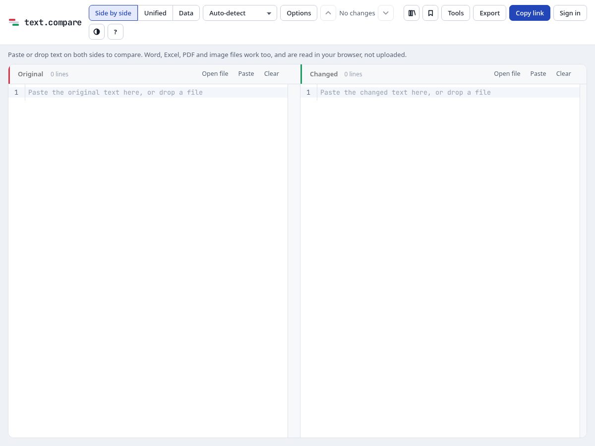 Landing-page snapshot of text.compare