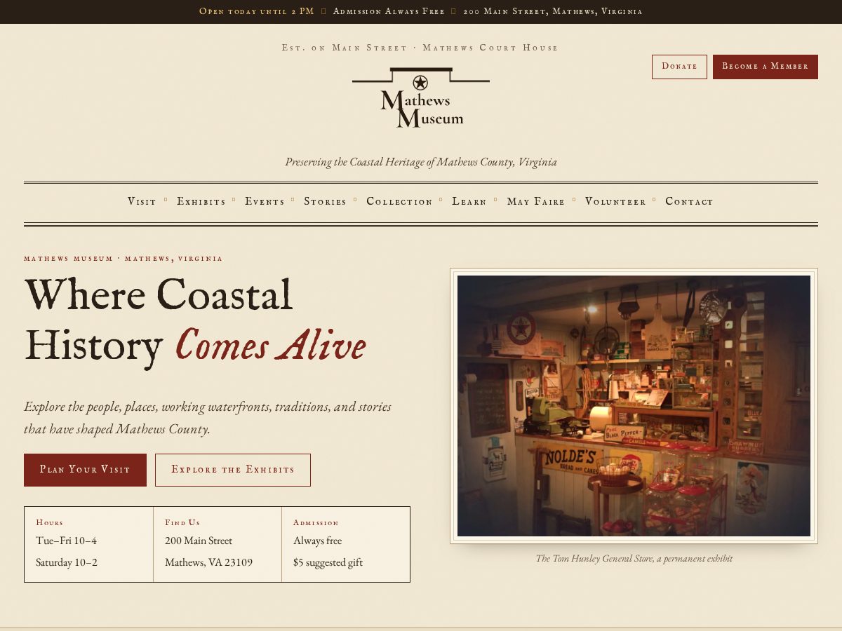Landing-page snapshot of themathewsmuseum.org