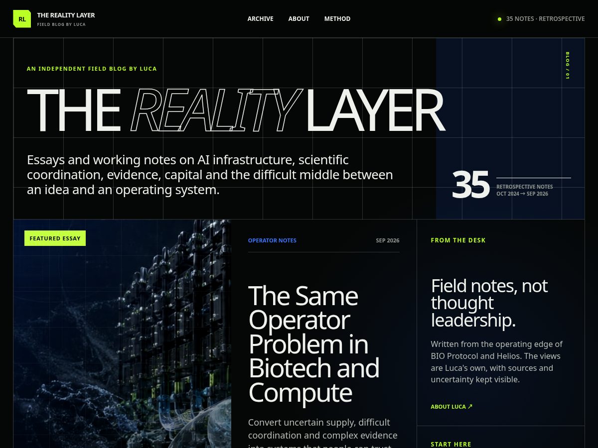 Landing-page snapshot of therealitylayer.com