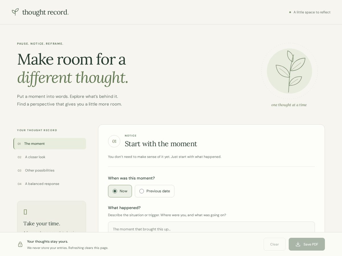 Landing-page snapshot of thoughtrecord.app