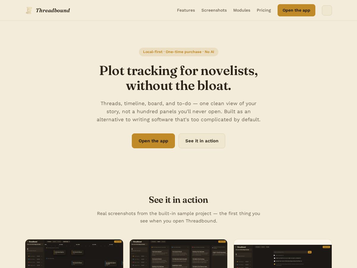Landing-page snapshot of threadbound.ink