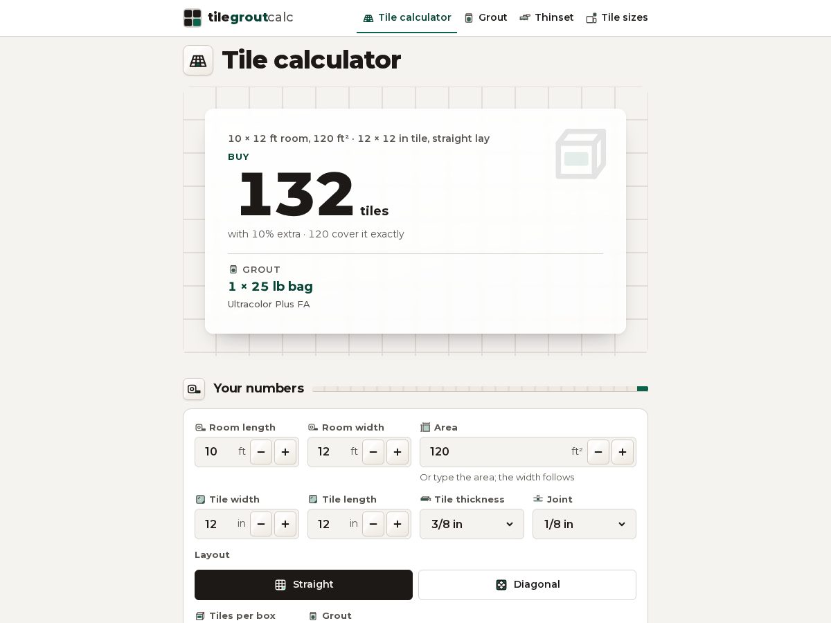 Landing-page snapshot of tilegroutcalc.com