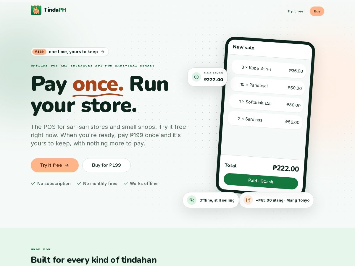 Landing-page snapshot of tindaph.com