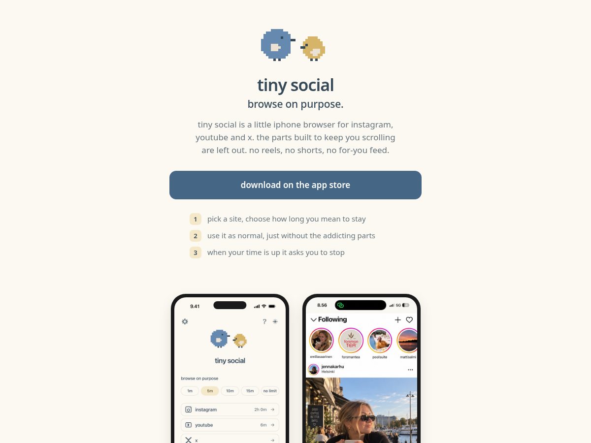 Landing-page snapshot of tinysocial.space