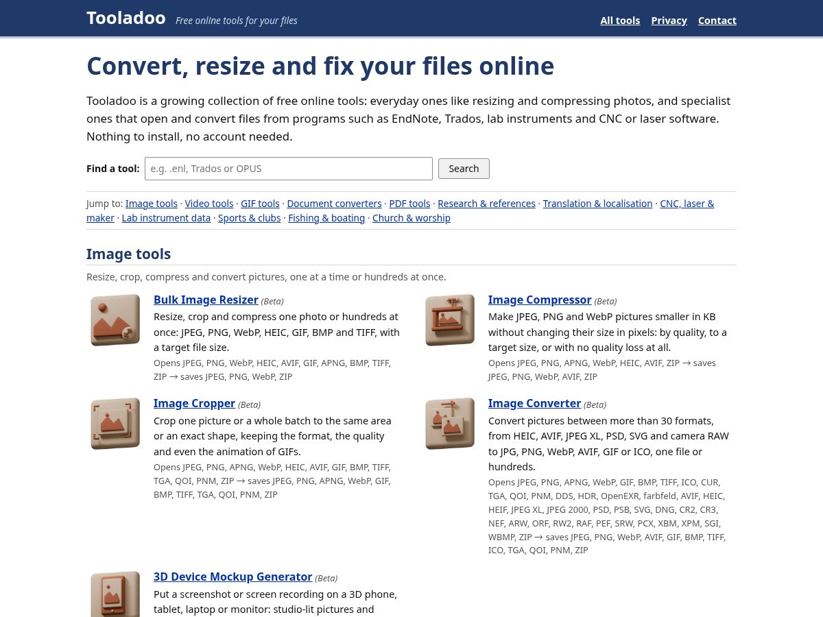 Landing-page snapshot of tooladoo.com