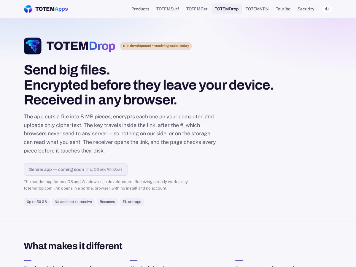Landing-page snapshot of totemdrop.com