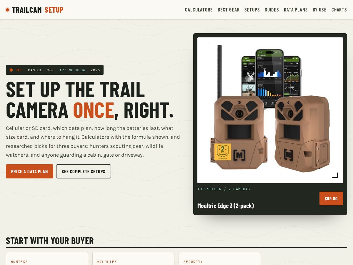 Landing-page snapshot of trailcamsetup.com