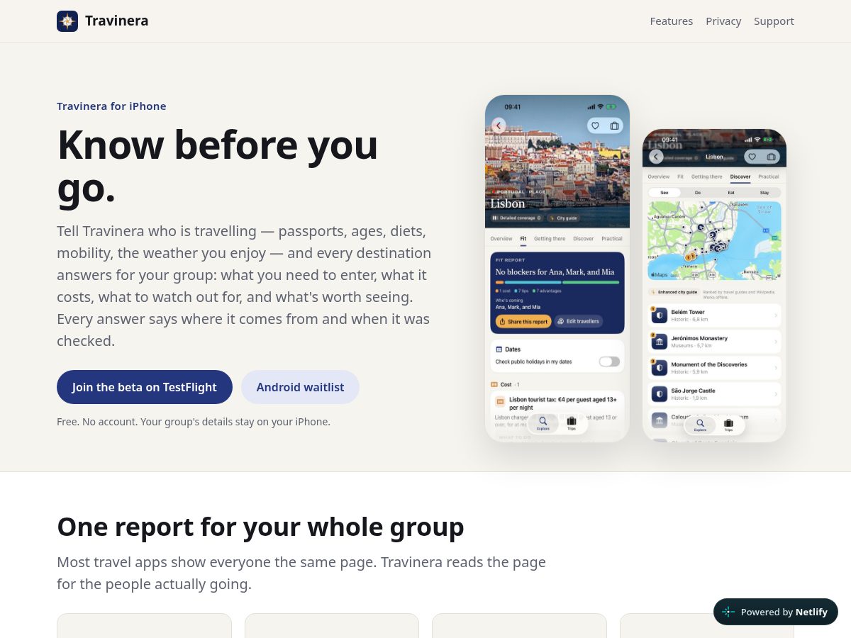 Landing-page snapshot of travinera.com