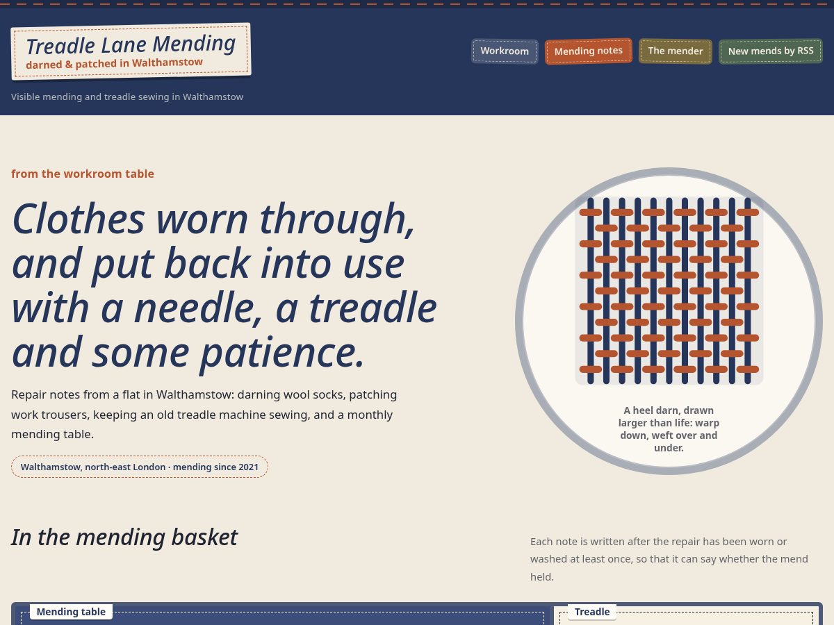 Landing-page snapshot of treadlelanemending.com