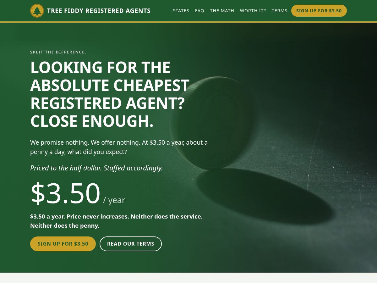 Landing-page snapshot of treefiddyregisteredagents.com