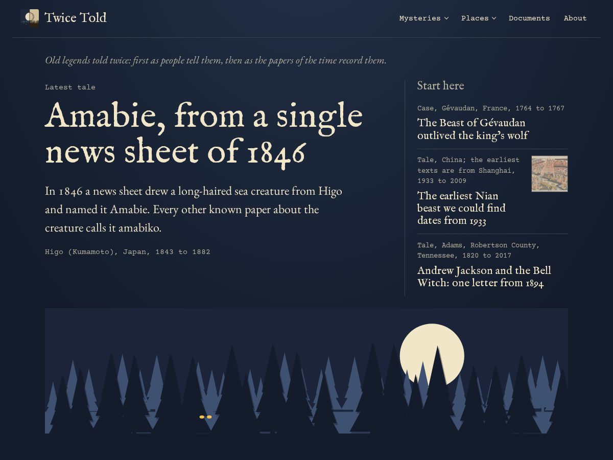 Landing-page snapshot of twicetold.org