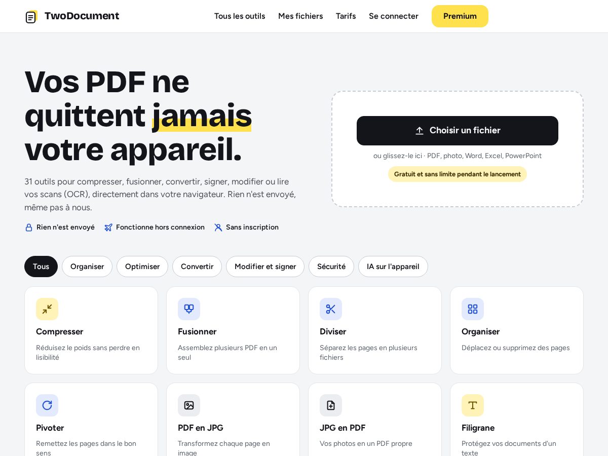 Landing-page snapshot of twodocument.com