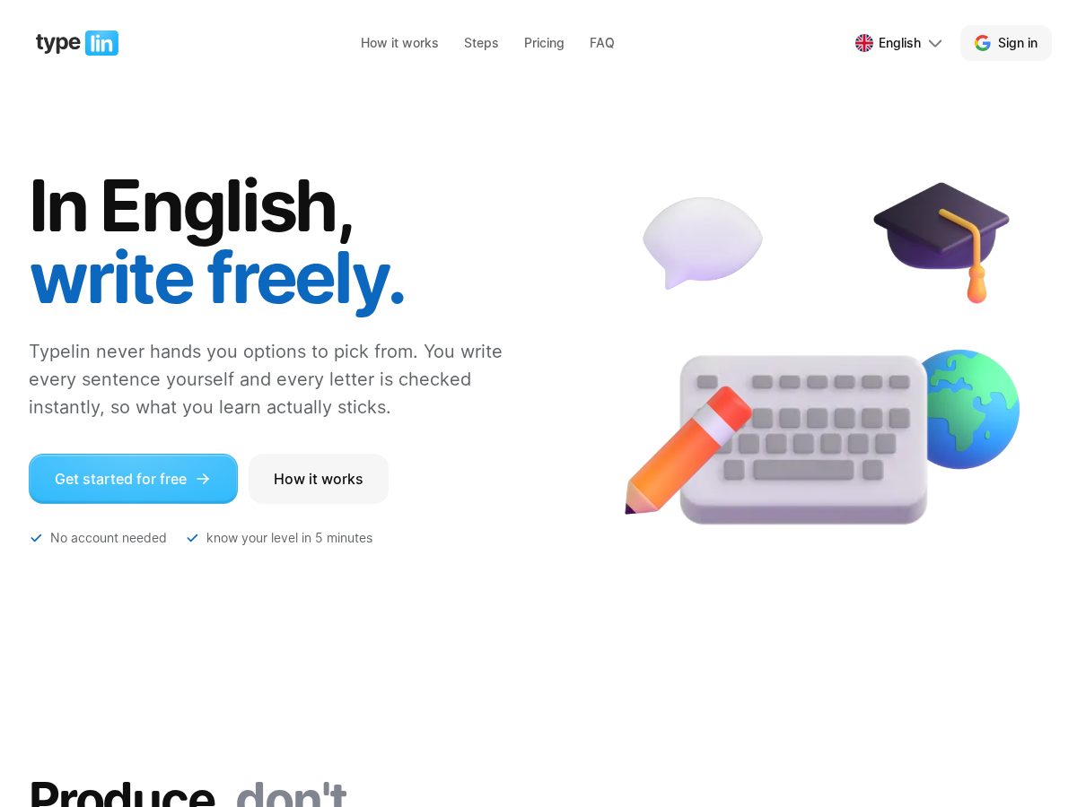 Landing-page snapshot of typelin.com