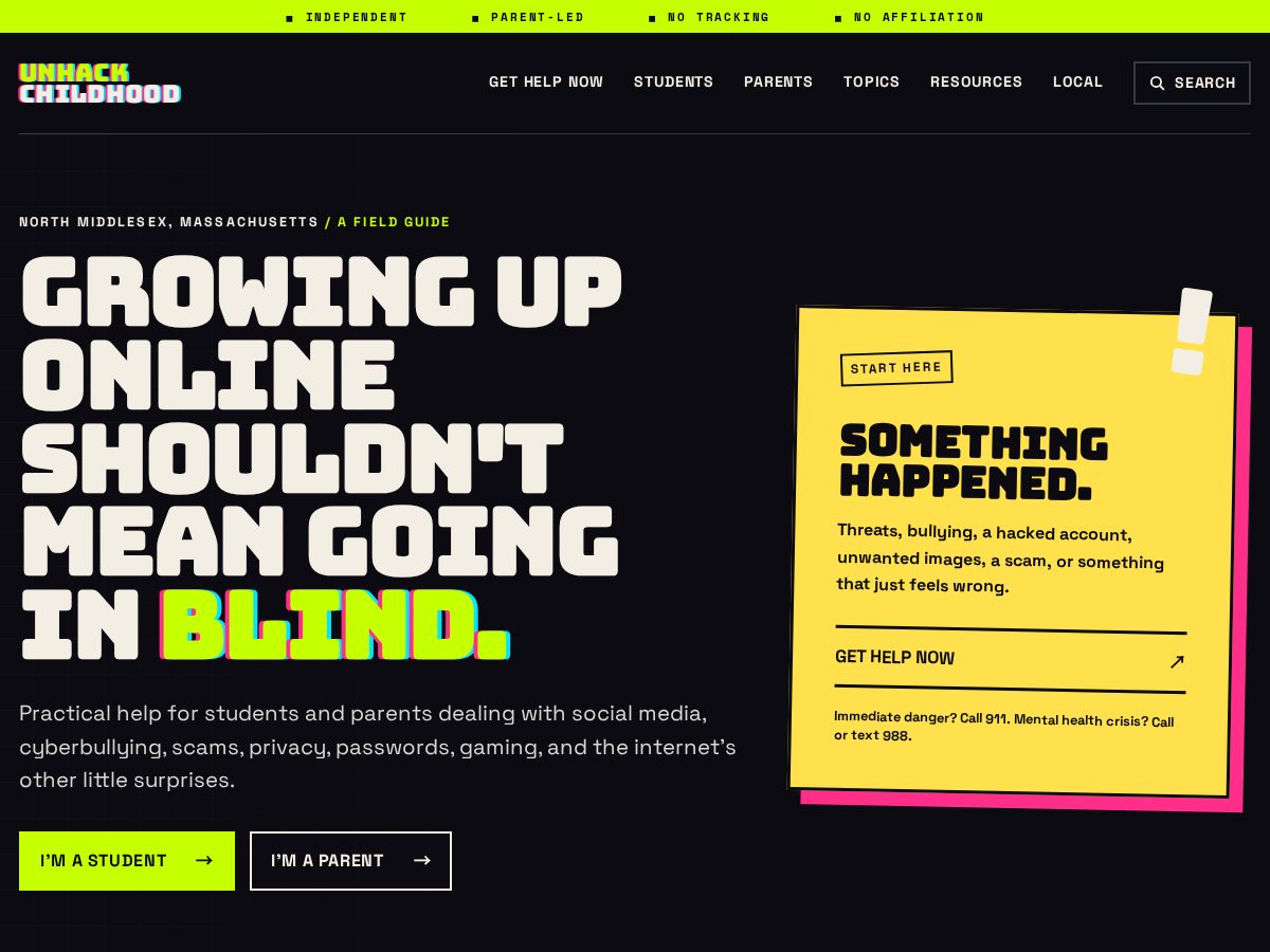 Landing-page snapshot of unhackchildhood.com