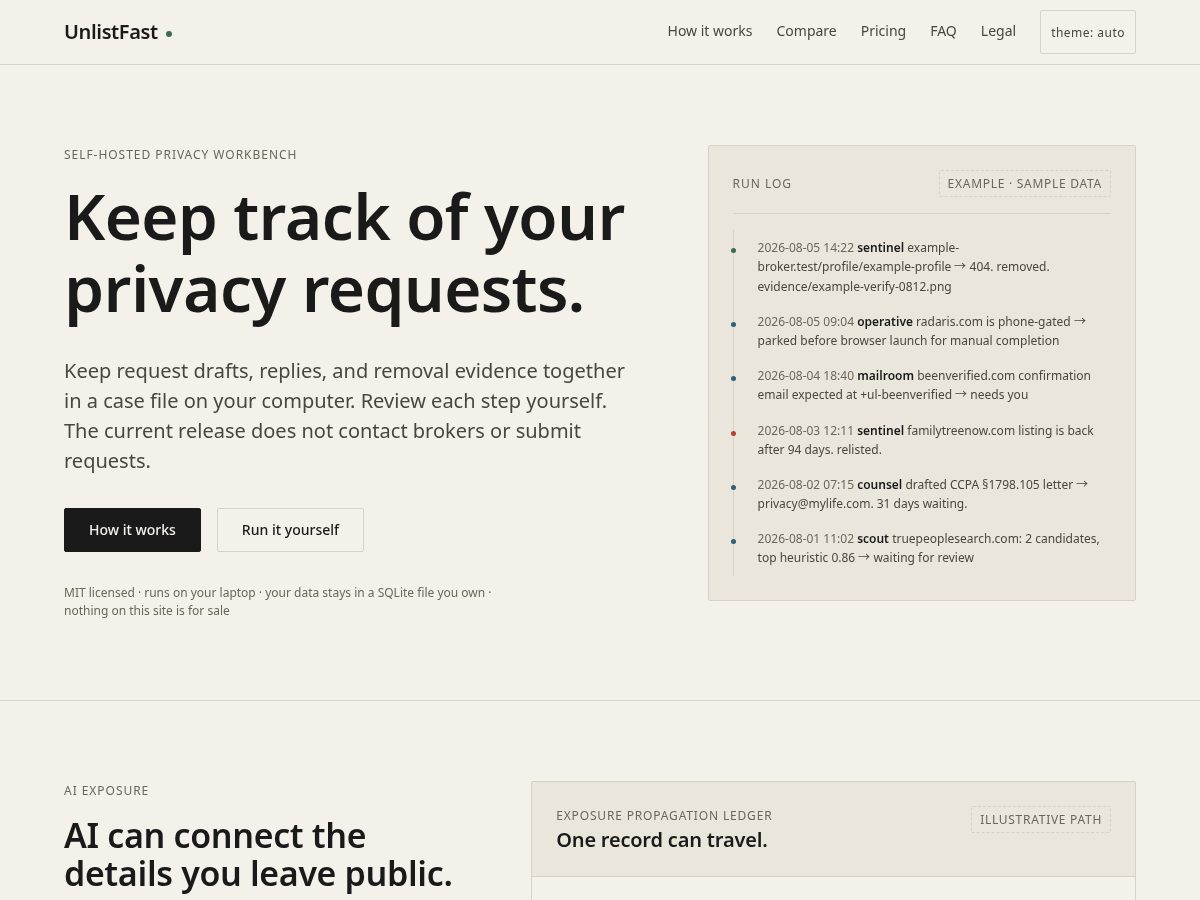 Landing-page snapshot of unlistfast.com