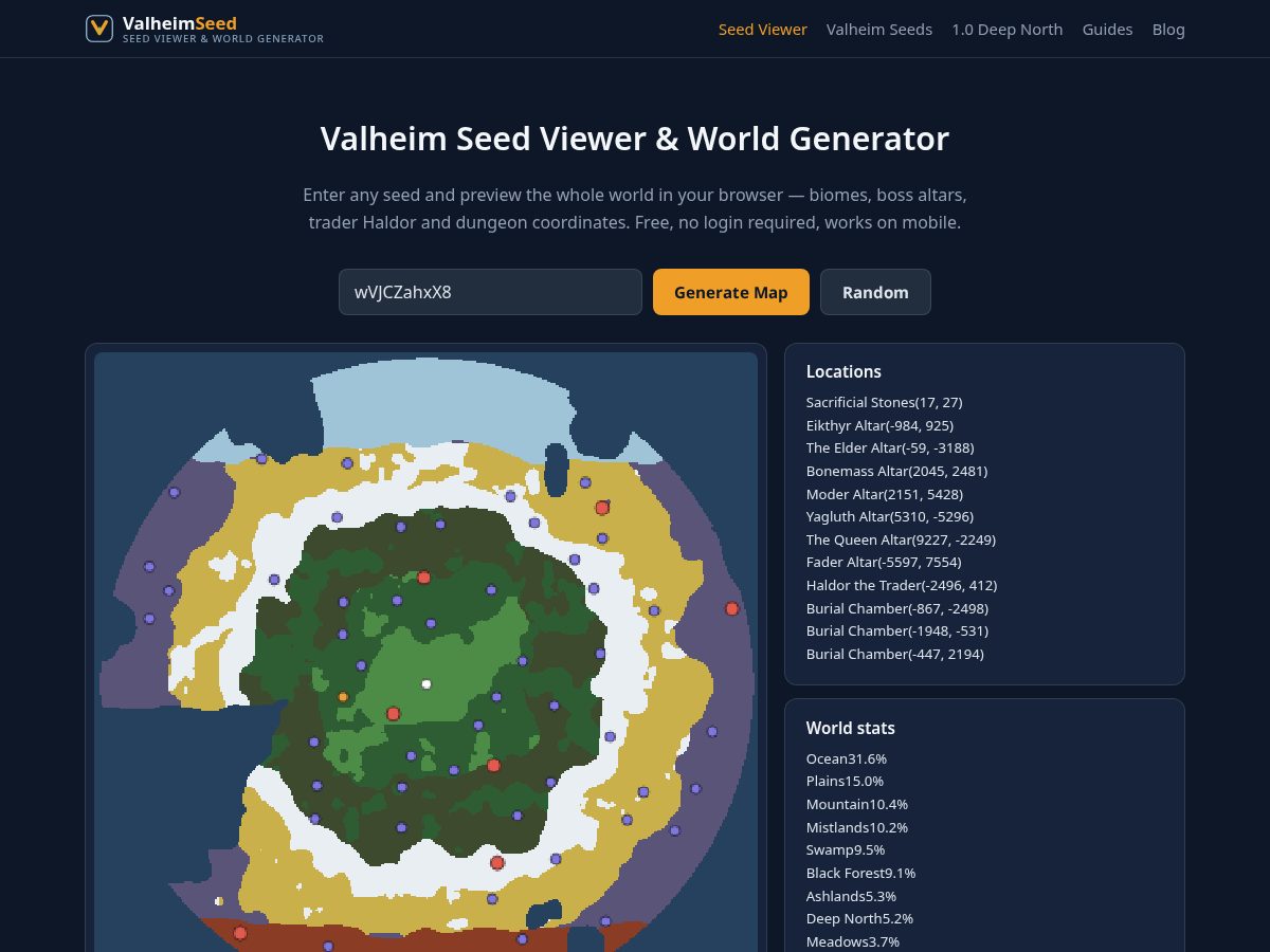 Landing-page snapshot of valheimseed.com