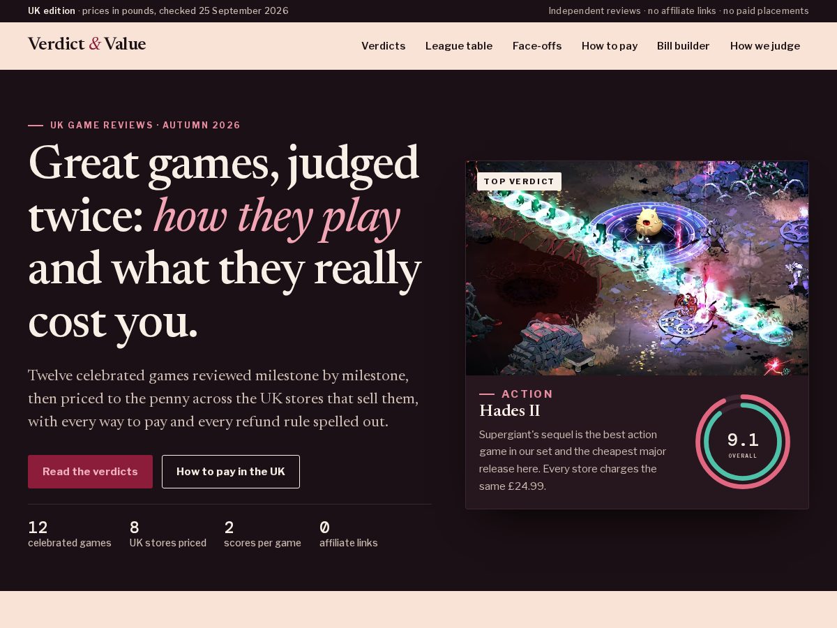 Landing-page snapshot of verdictandvalue.com