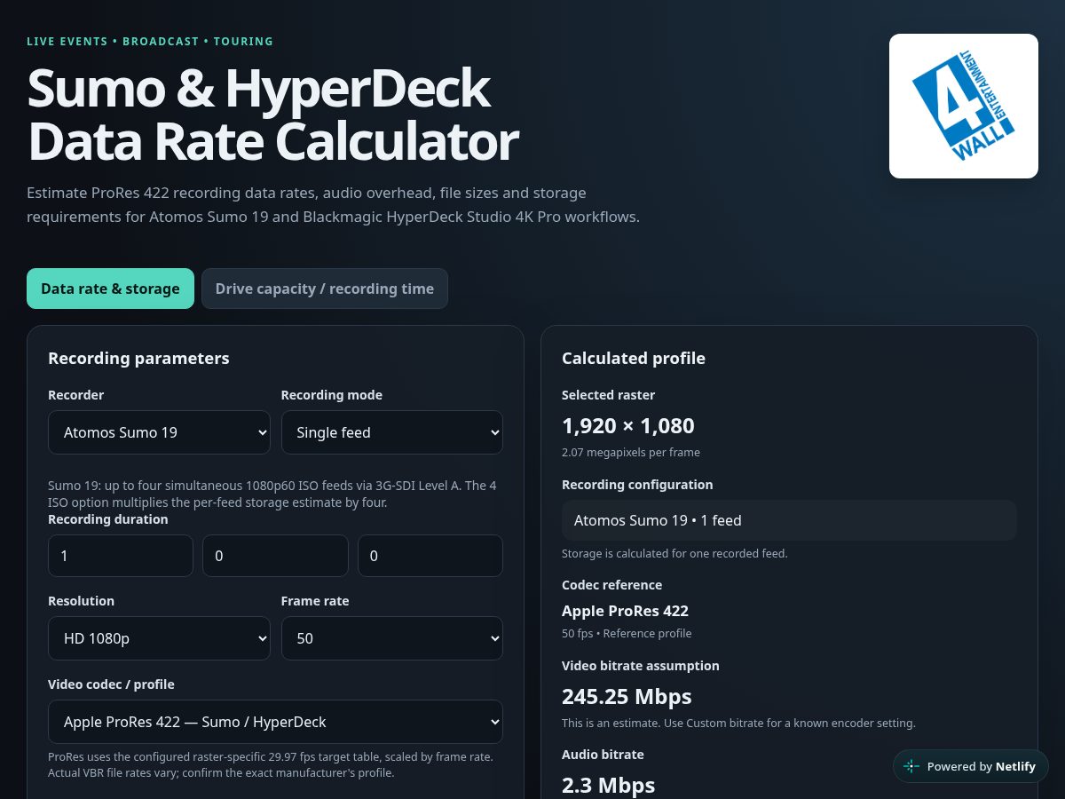 Landing-page snapshot of videodatacalculator.com
