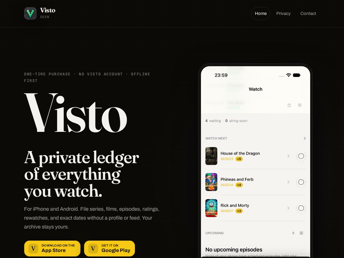 Landing-page snapshot of visto.watch