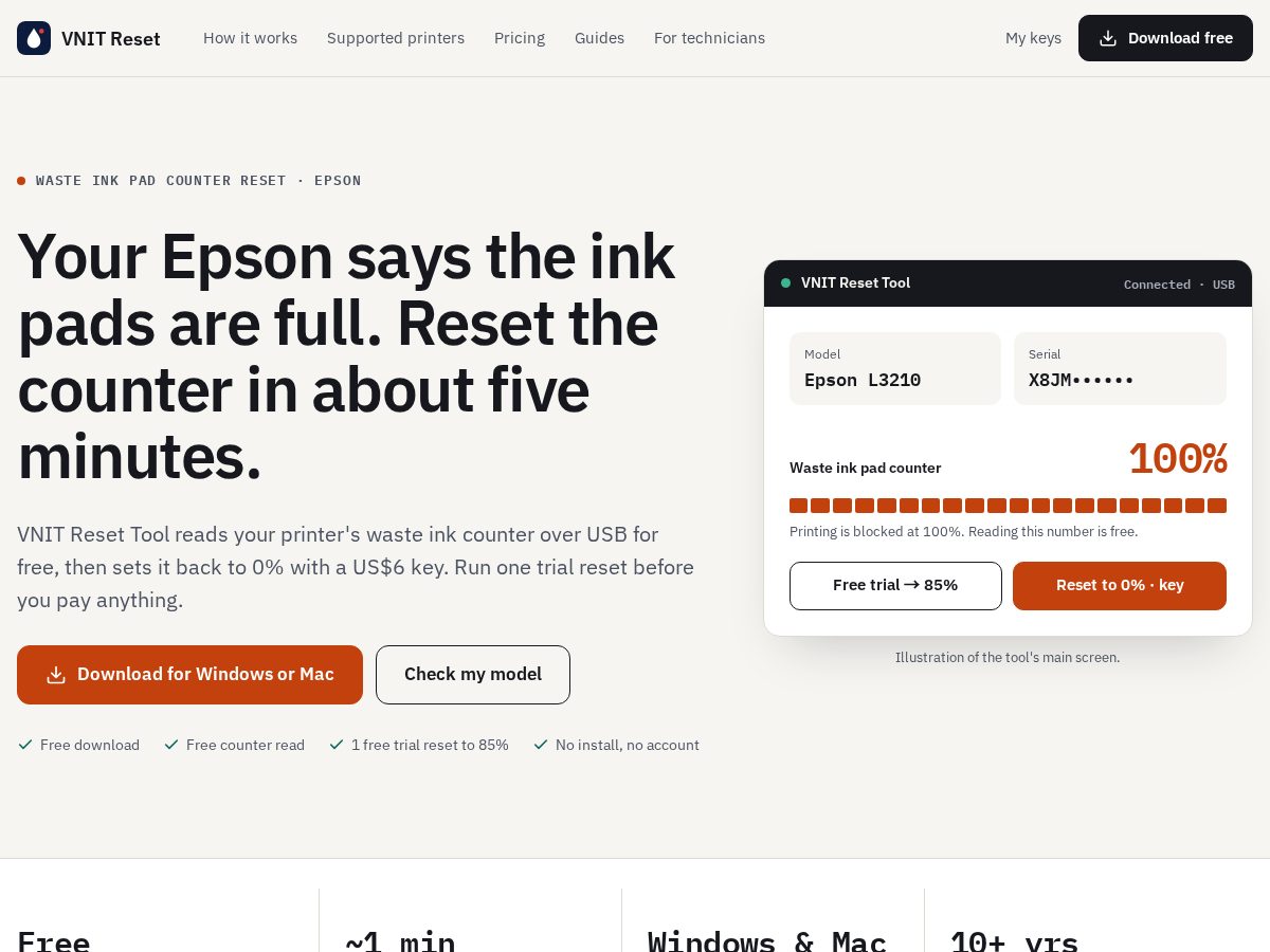 Landing-page snapshot of vnitreset.com