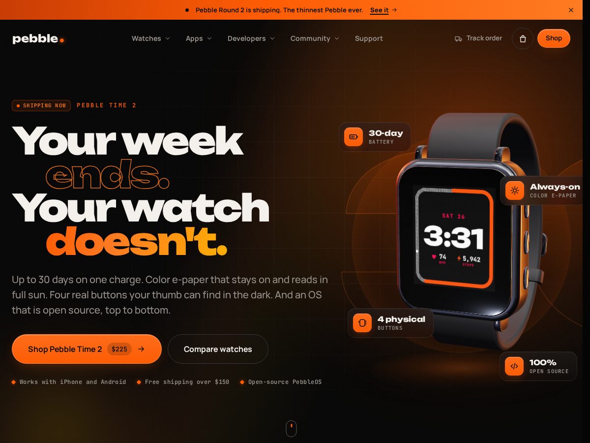 Landing-page snapshot of wearpebble.shop