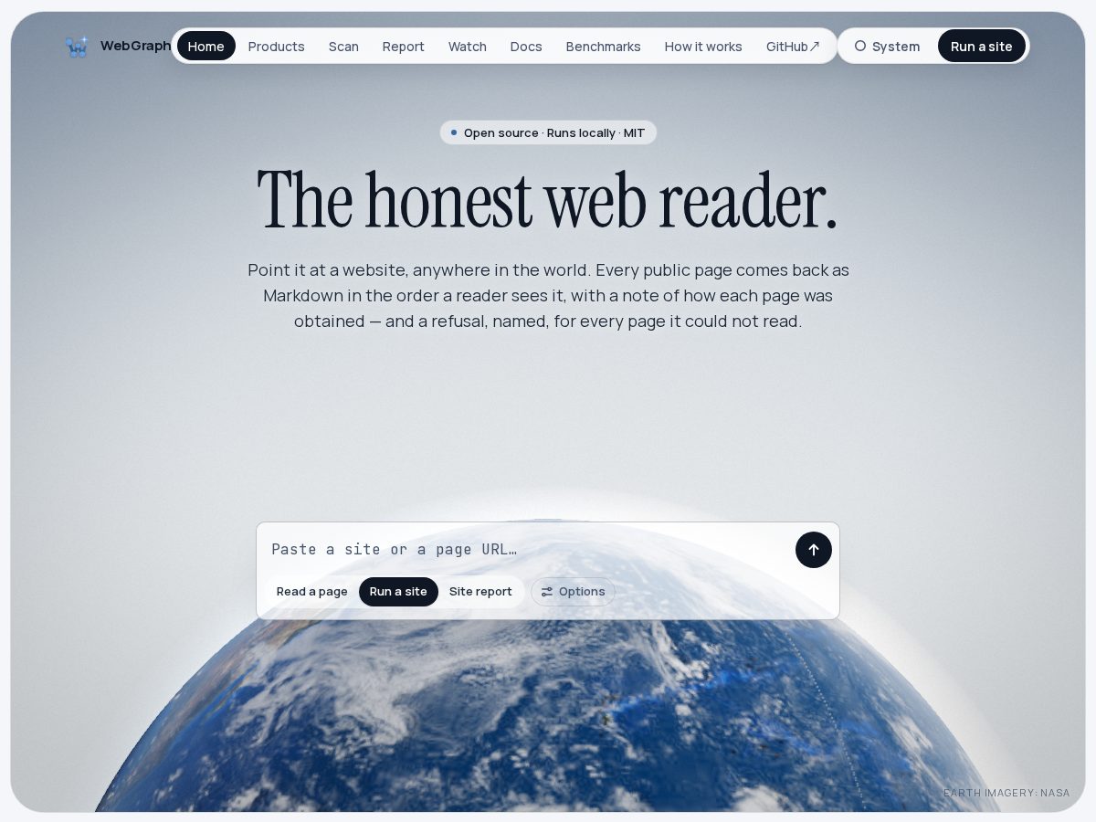 Landing-page snapshot of webgraph.fun