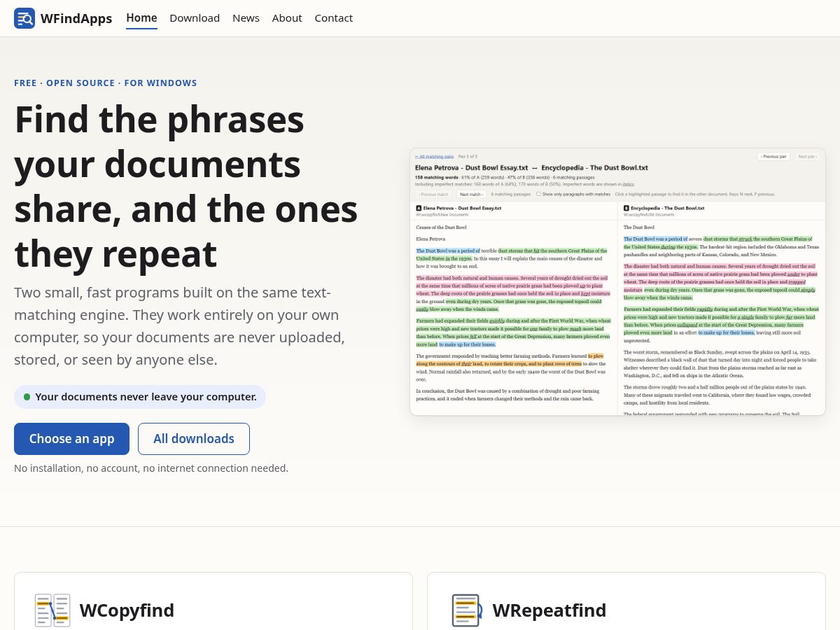 Landing-page snapshot of wfindapps.org