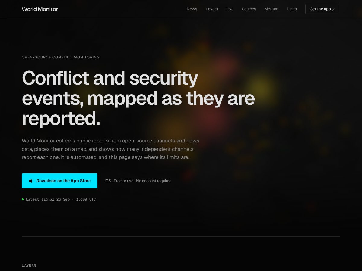 Landing-page snapshot of worldmonitorintel.com