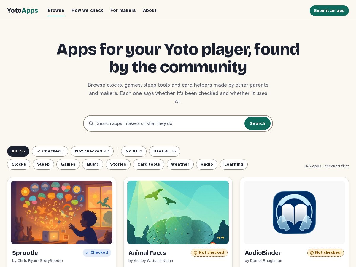 Landing-page snapshot of yotoapps.com