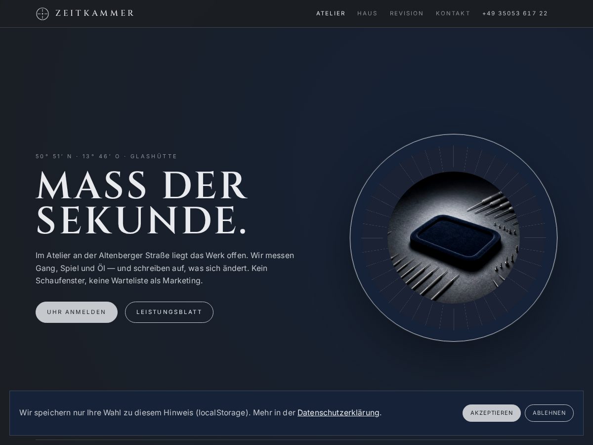Landing-page snapshot of zeitkammer.pro